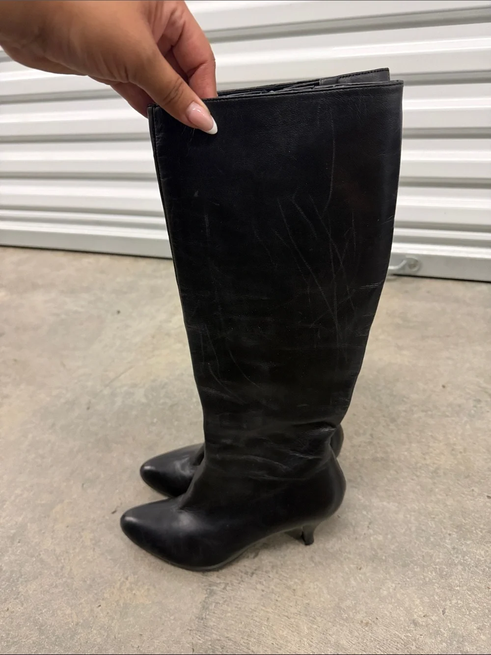 Sacha London Black Under-the-Knee Pointed Toe Leather Boots
